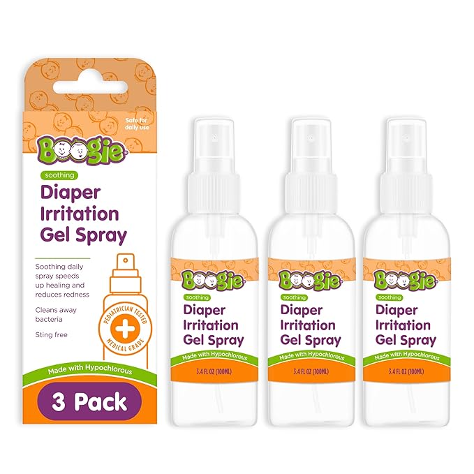 Boogie Hypochlorous Acid Diaper Irritation Gel Spray, Baby Essentials for Diaper Rash, Soothing Cleansing Spray, 3.4oz (Pack of 3)
