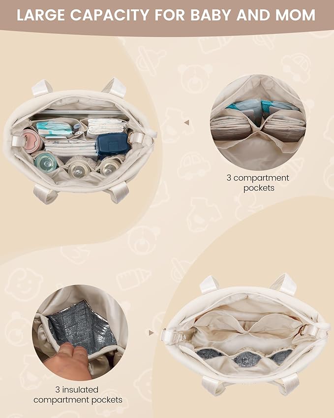 LOVEVOOK Diaper Bag Tote, 15.6inch Puffer Baby Diaper Bag Waterproof Travel Diaper Tote with Changing Pad Pacifier Case