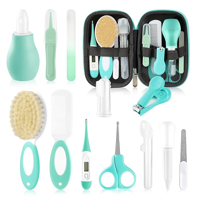 Baby Healthcare and Grooming Kit with Nail Clippers, Scissors, Infant Grooming Kit for Newborns (18 in 1, Green)