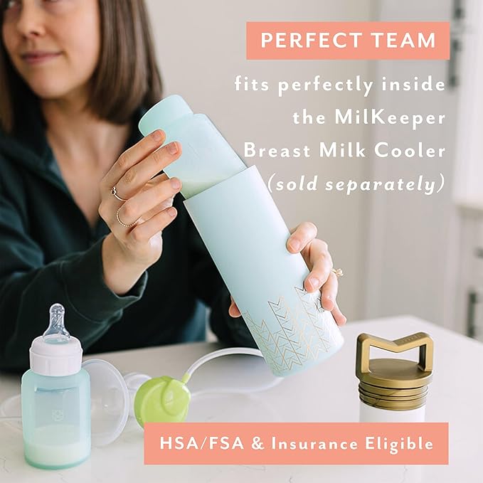 Mila's Keeper Premium Silicone Breast Milk Storage Bottles, for Pumping, Storing and Feeding, Fits Leading Pumps and Nipples, 6 oz Silicone Milk Storage Containers, Wide Neck Ocean Mist, Set of 2