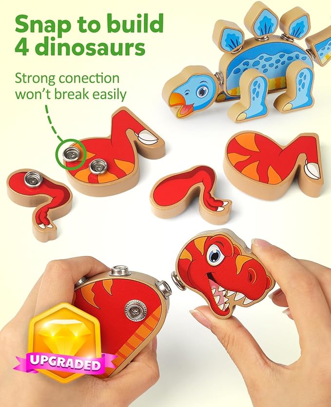 Coogam Dinosaur Snap Together Building Toys, Wooden Take Apart Dinosaur Playset, STEM Montessori Educational Fine Motor Skill Toy Gift for 3 4 5 Years Old Kids