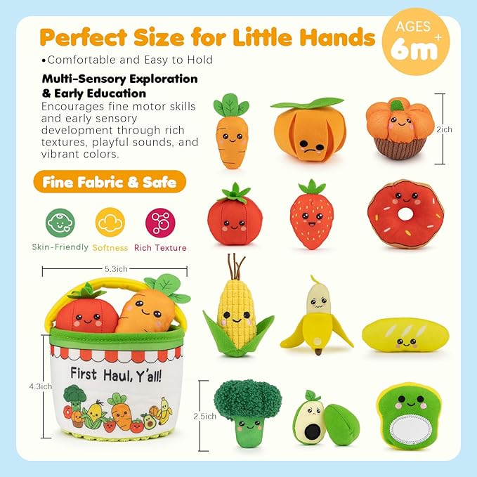 Montessori Baby Toys for 6-12-18 Months - My First Shopping Trip Baby Sensory Toys with Color Sorting Play Food, Crinkle & Rattle, Fine Motor Learning Toddler Toys for 1-2 Year Old Boy Girl Gifts