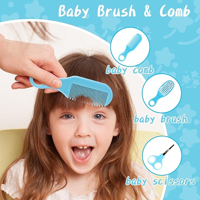 Baby Healthcare and Grooming Kit, Baby Safety Care Set, Baby Electric Nail Trimmer Set Newborn Nursery Health Care Set for Newborn Infant Toddlers Baby Boys Girls Kids (Blue-18 Kits)