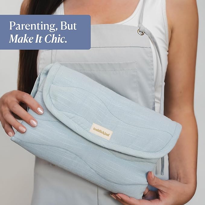 Toddlekind Mini Maven Portable Changing Pad – Travel Diaper Clutch for Babies, Organic Cotton & Water-Resistant, Compact Foldable Diaper Changing Mat with Pocket (Blue)
