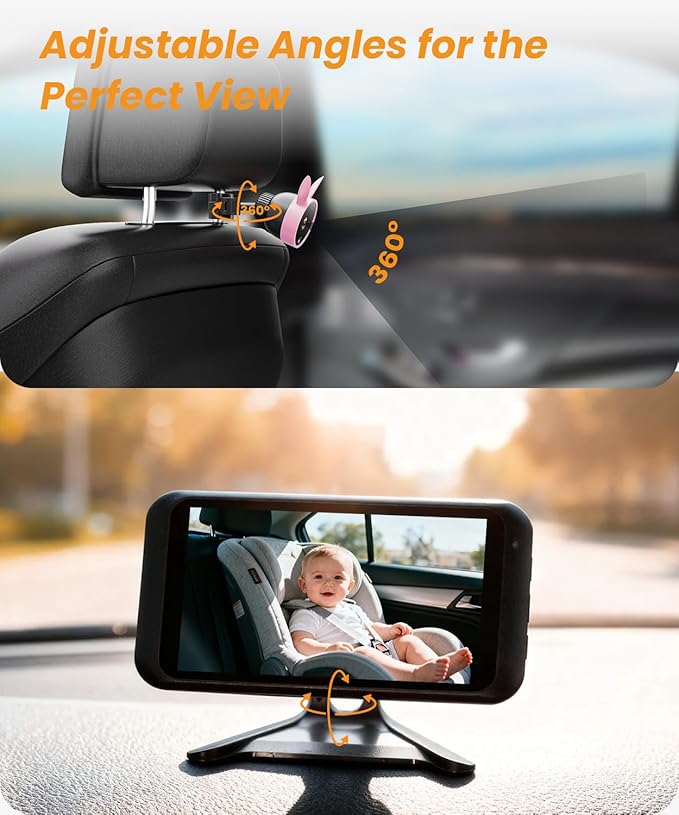 Babyvue BV2 USB Baby Car Camera: 4.5" 1080P Car Seat Camera with IR Night Vision & Shockproof Clip, Real-Time Infant Monitoring, Baby Must Have Gift for New Moms & Newborn Essentials