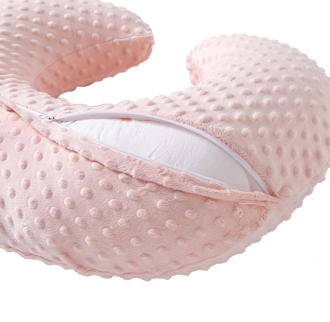 QUENESS Nursing Pillow and Positioner, Breastfeeding, Bottle Feeding, Baby Sitting Support with Removable Ultra Soft Cover, Tummy Time Support for Baby Boys and Girls (Lightpink)