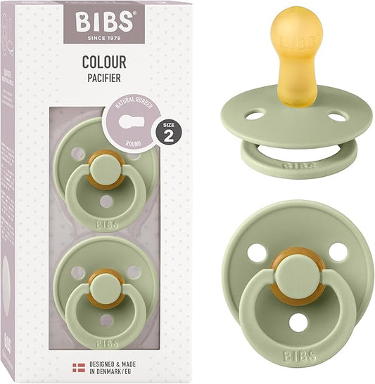 Bibs Pacifiers Color Collection, Set of 2 BPA-Free Latex Pacifiers Made in Europe, Round Nipple Baby Pacifier.