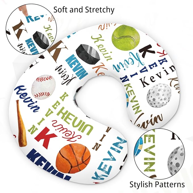 Rucekia Baby Nursing Pillow Cover - Personalized Name Multi-Ball Design Breastfeeding U-Shaped for Bottle Feeding, Ultra Soft Comfortable Breastfeeding Pillow Cover for Infant Baby Boys and Girls
