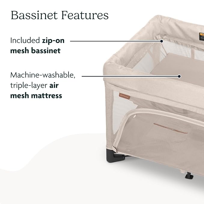 UPPAbaby Remi Playard | Deluxe 3-in-1 Portable Playard, Bedside Bassinet + Travel Crib| Mesh Bassinet, Mattress, Organic Cotton Mattress Cover + Storage Bag Included | Charlie (Sand Mélange)