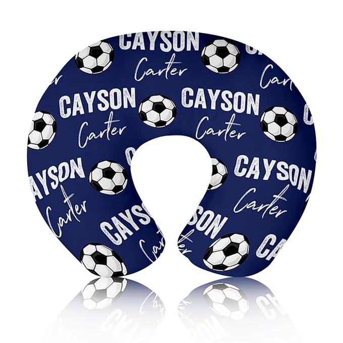 Rucekia Baby Nursing Pillow Cover - Personalized Name Blue Soccer Theme Breastfeeding U-Shaped for Bottle Feeding, Ultra Soft Comfortable Breastfeeding Pillow Cover for Infant Baby Boys and Girls