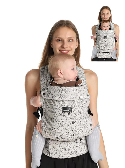 GROWNSY Baby Carrier Newborn to Toddler, Lightweight Ergonomic 7-44 lbs Newborn Carrier with Head Support, Easy to Wear Hands Free Infant Carrier for 0-36 Months, Grey Animal Pattern