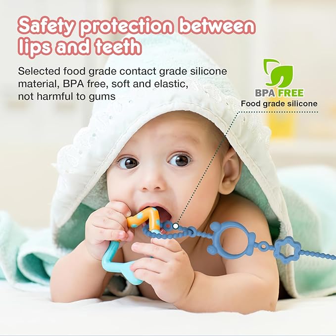 Toy Straps for Baby, 6pcs Adjustable Toy Holder for Stroller Accessories, Silicone Baby Tether Pacifier Clip, No Throw Baby Travel Essential Leash for High Chair, Car Seat, Baby Toy Clips
