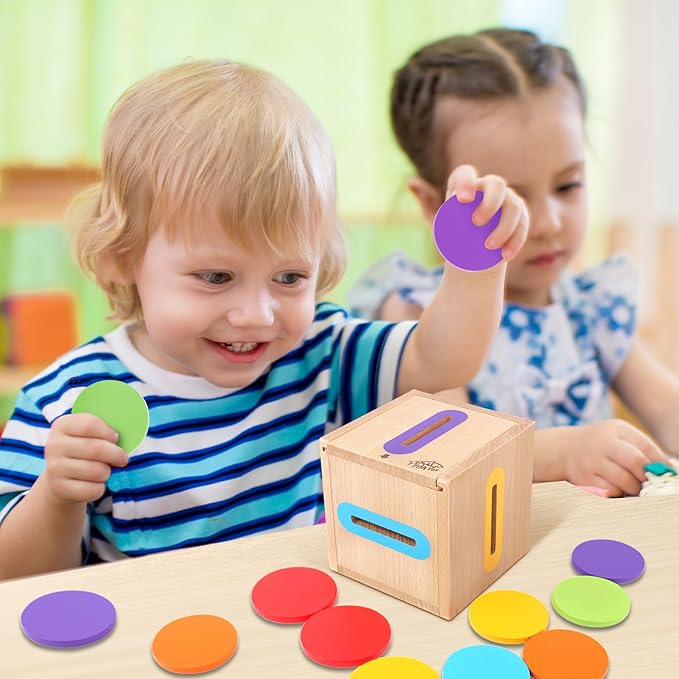 Montessori Toys for 1 2 3 Year Old: Fine Motor Skills Toys Wooden Color Sorting Sensory Toy for 1-3 Year Old, Object Permanence Wooden Learning Matching Game Travel for Baby Boys Girls Easter Gifts