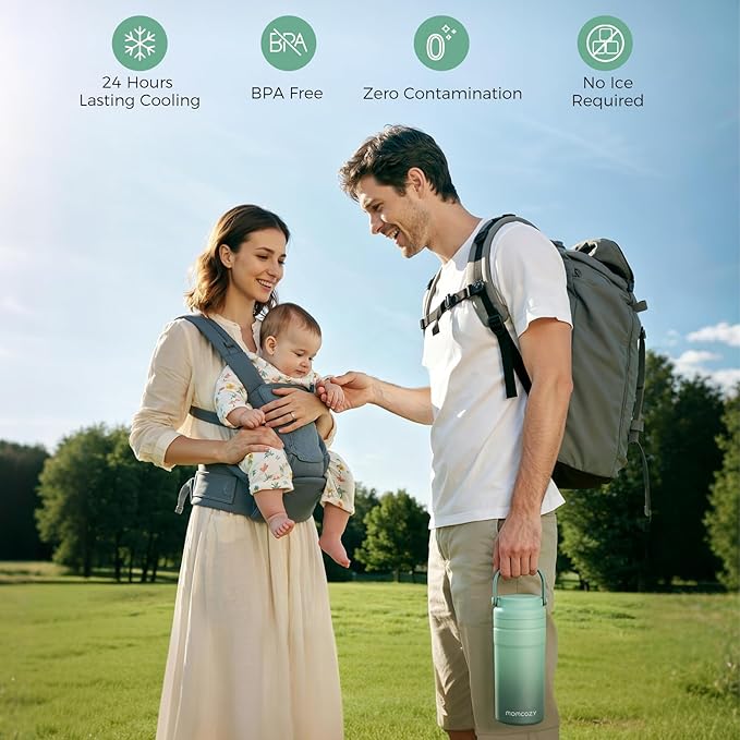 Momcozy Portable Breast Milk Cooler for Travel, 24H Ice-Free Cooling Breastmilk Storage Bottles Container, 12oz Leak Proof Outdoor Small Freezer, Baby Breastfeeding Essential Gift for New Moms