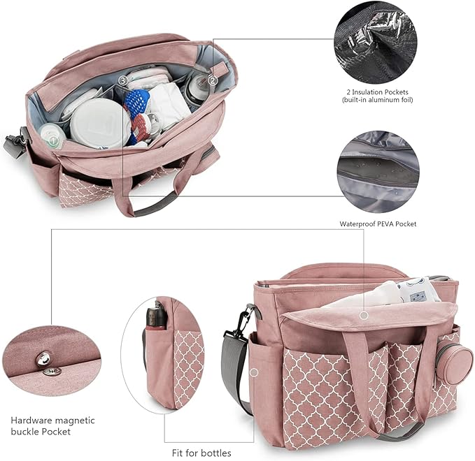 Diaper Bag Tote Large Multi-Function Baby Changing Bag for Mom with Changing Station Travel Nappy Bag for Women