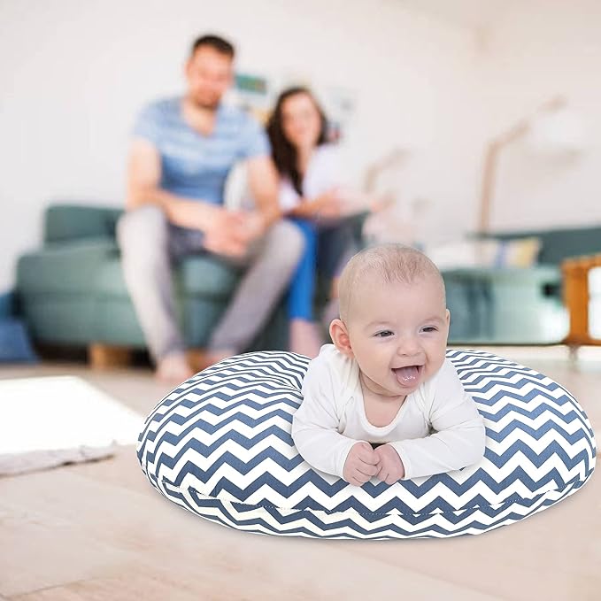 LAT Nursing Pillow for Breastfeeding,100% Cotton Removable Cover,Ergonomic Breast Feeding Pillows for Mom and Baby,Machine Washable(Blue Wave)