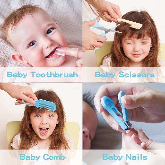 Baby Grooming Kit, Infant Safety Care Set with Hair Brush Comb Nail Clipper Nasal Aspirator Ear Cleaner,Baby Essentials Kit for Newborn Girls Boys