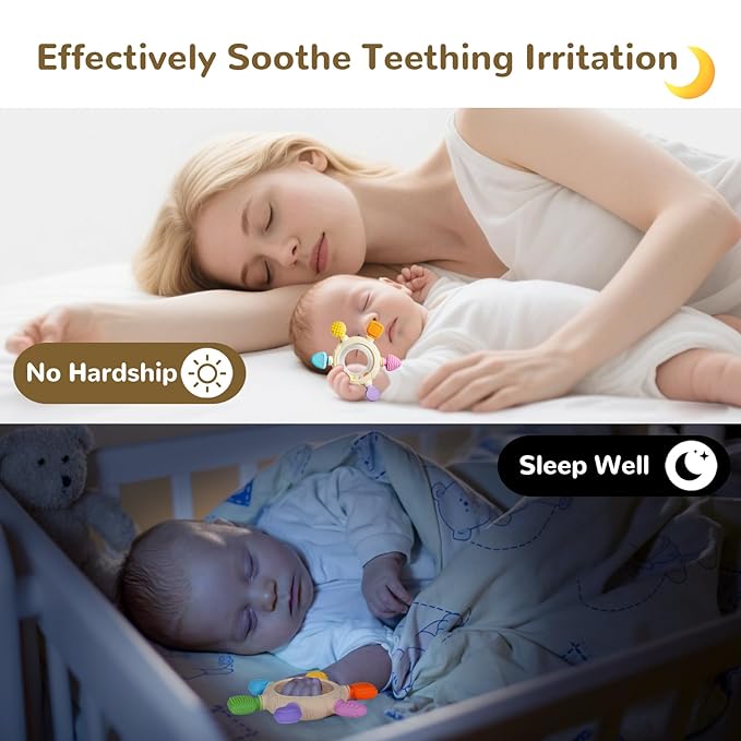 Hooku Silicone Teethers for Babies 6-12 Months, Teething Toys for Babies 0-6 Months, Baby Rattles Teethering Rings, BPA Free Baby Chew Toys, Gifts for Babies