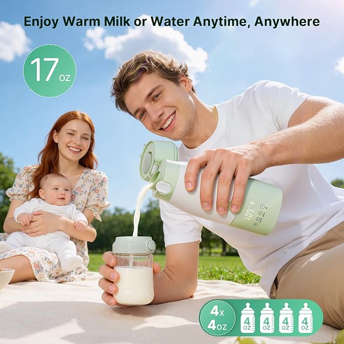 JDZ Portable Bottle Warmer 16000mAh High-Capacity - Fast Heating 3-5 Mins Baby-Safe Milk Warmer, 17oz Large Capacity with Timer & Precise Temp Control for Travel/On-the-Go, Breast Milk, Formula, Water