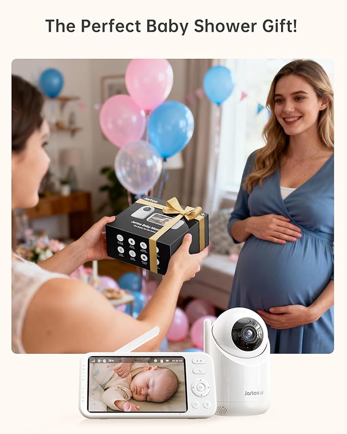 Jartoo 2K 5.5" Video Baby Monitor with Camera and Audio,AI Cry Detect 1860ft Long Range Baby Monitor No WiFi Baby Camera Wireless,Clear Night Vision,ANC, 2-Way Talk,White Noise,6000mAh [2025 New]