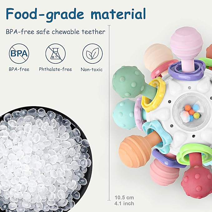 Baby Sensory Montessori Toy - Infant Teething Relief - Teethers for Newborn - Developmental Rattles Chew Toys Gifts for 0 3 6 9 12 18 Months Girl Boy -Toddler Travel Toy for 1 2 One Year Old (White)