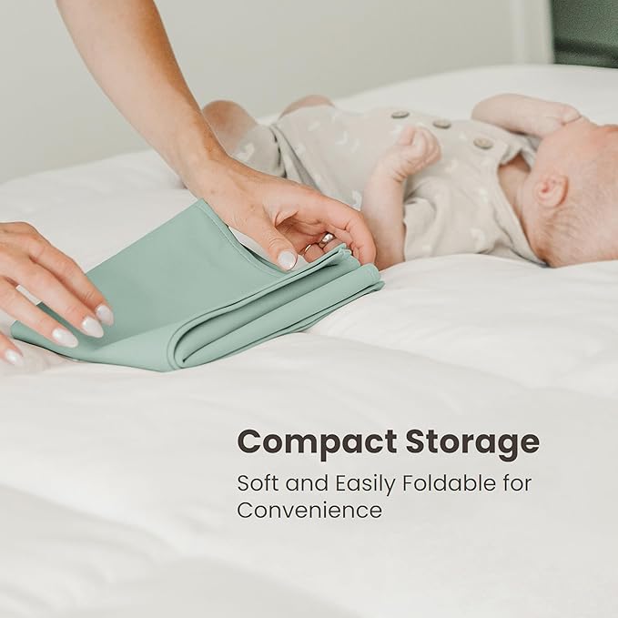 Konssy Faux Leather Baby Changing Mat, Waterproof, Wipeable & Portable Diaper Changing Pad for Travel or Home, Fits Perfectly in Diaper Bag, 30 x 17 inches (Green,Green Leaves)