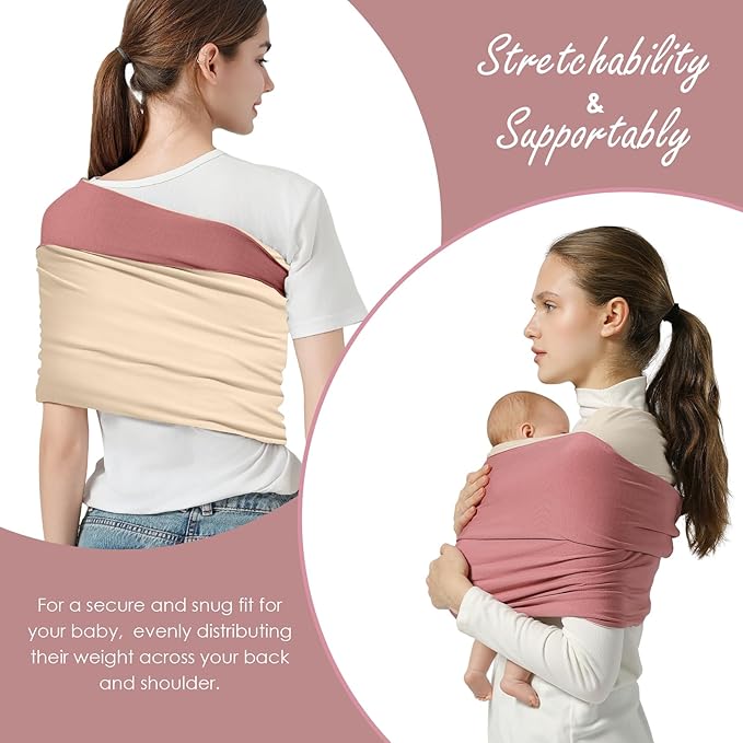 Baby Wrap Carrier, Lightweight Baby Wearing Wraps for Newborn and Infant, Soft Swaddle Holder Carrier, Cozy Baby Sling 7-35 lbs Cream+Pink