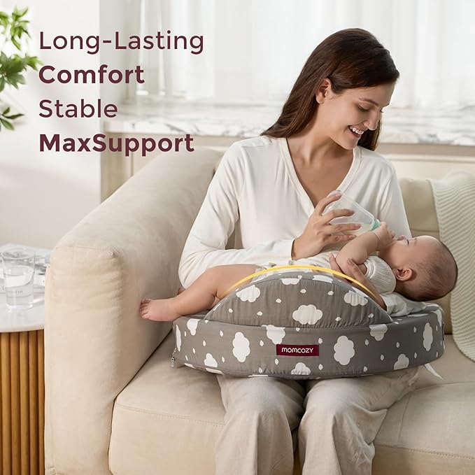 Momcozy Innovative Safety Guard Nursing Pillow - Firm & Springy Memory Foam - Stable, Ergonomic Support & Comfort - Wider Breastfeeding Cushion, Adjustable, Removable Cover, Baby Safety Certified