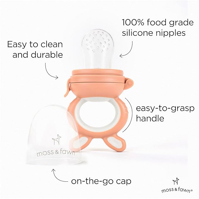 Moss and Fawn Forage Feeder - Soothing Silicone Frozen Breast Milk Popsicle & Baby Food Teething Toy, Pacifier, Fruit Feeder, & Teether - BPA, PVC & Phthalate-Free - Bloom