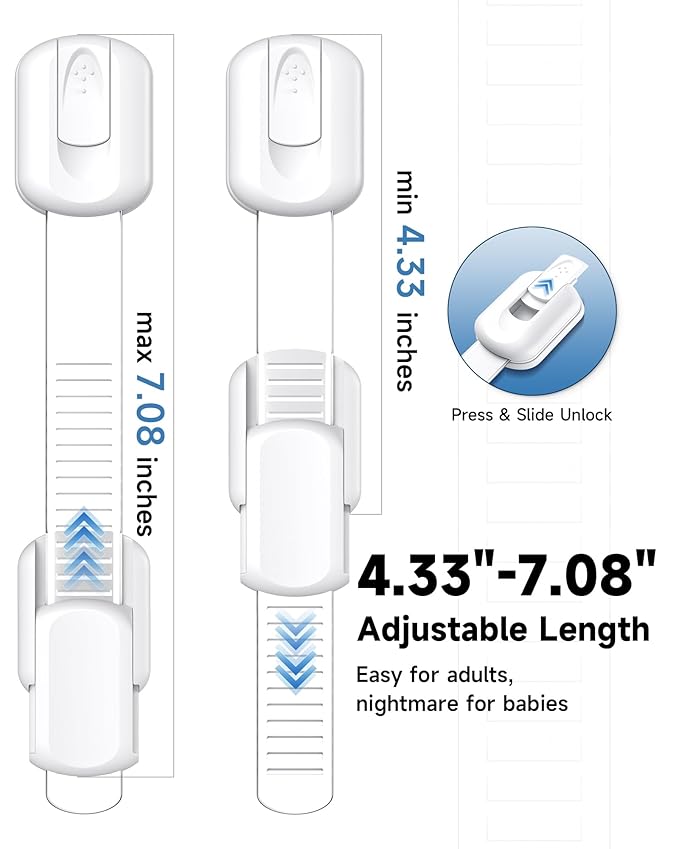 Infinno 12 Pack Cabinet Locks Baby Proofing Heavy Duty - Child Safety Cabinet Locks for Drawers, Cupboards & Fridge – No Drill 3M Adhesive Locks for Pets - Toddler Safety Latches