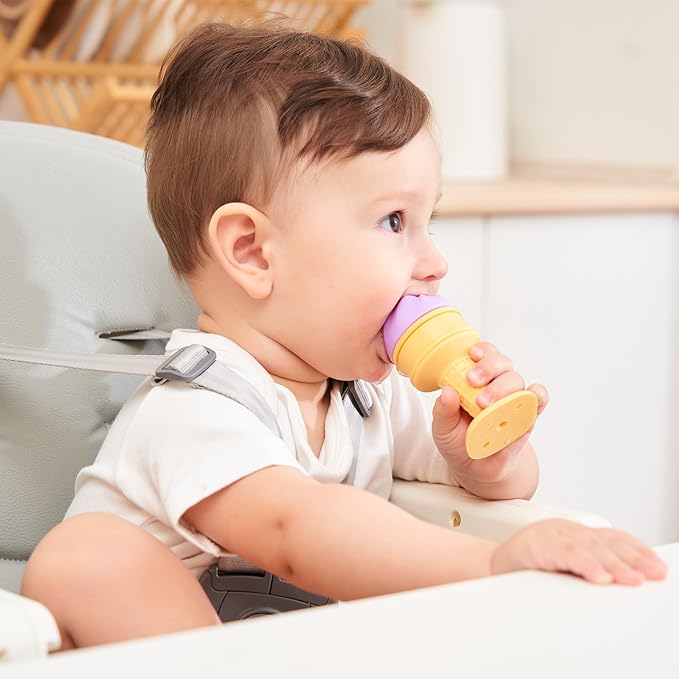 Smily Mia Baby Fruit Food Feeder & Freezer Teether Combo, ICY Bite Ice Cream Teether for Baby Cooling Relief, BPA Free Silicone Feeder for Safe Infant Self Feeding, 3 Month+,Purple
