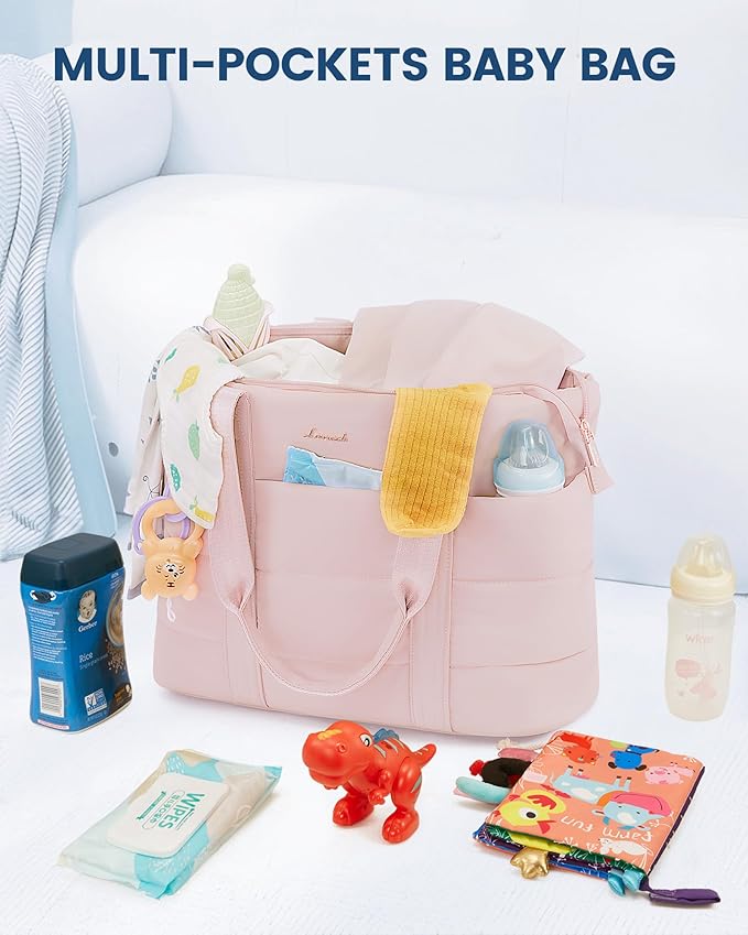 LOVEVOOK Diaper Bag Tote, 15.6inch Puffer Baby Diaper Bag Waterproof Travel Diaper Tote with Changing Pad Pacifier Case