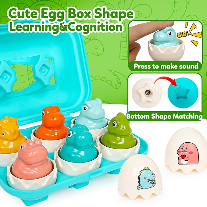 Dinosaur Toys,Egg Toy for Toddlers 1-3,Montessori Sensory Early Educational Learning Shape Matching & Sorting Games Fine Motor Toys Christmas Stocking Stuffers Gifts for Boys Girls