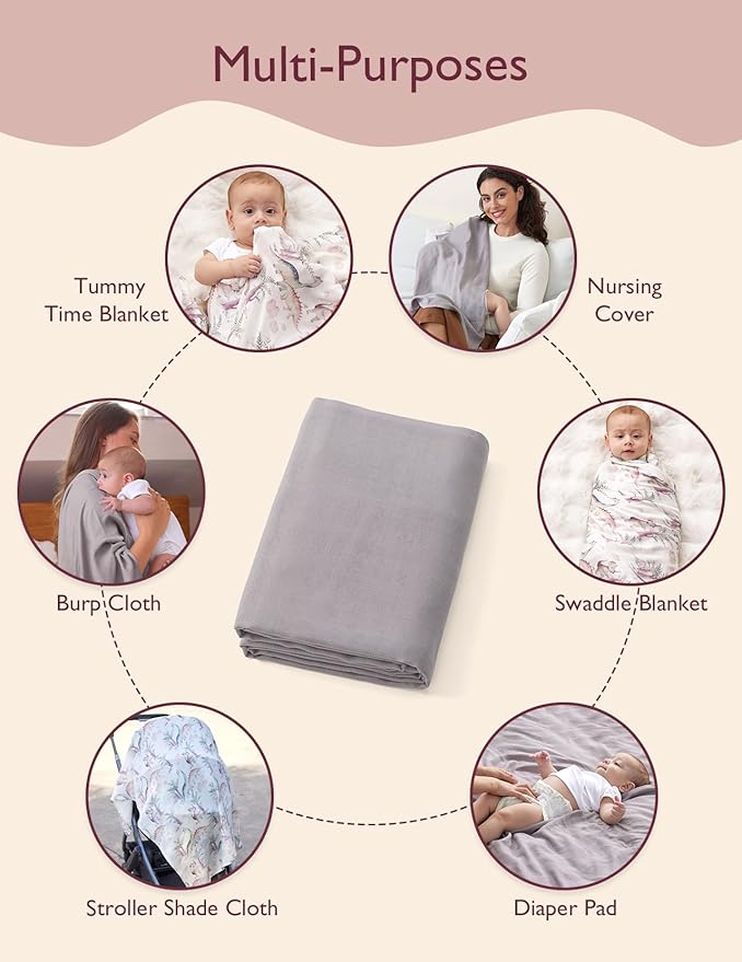 Momcozy Muslin Swaddle Blankets, Ultra Soft Neutral Registry Essentials, Jungle Dinosaur, Breathable Large 47'' x 47'' Newborn Boys Girls Receiving Blanket