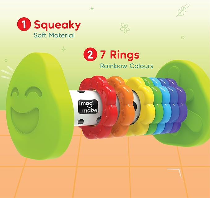 Imagimake Tummy Time Roller | Leaps & Bounds Baby Toys for 3+ Months | Early Learning Toy for Toddlers & Infants | 2-in-1 Play & Grow - Squeaky Sounds | Non - Toxic | New Born Baby Gift for 3+ Months