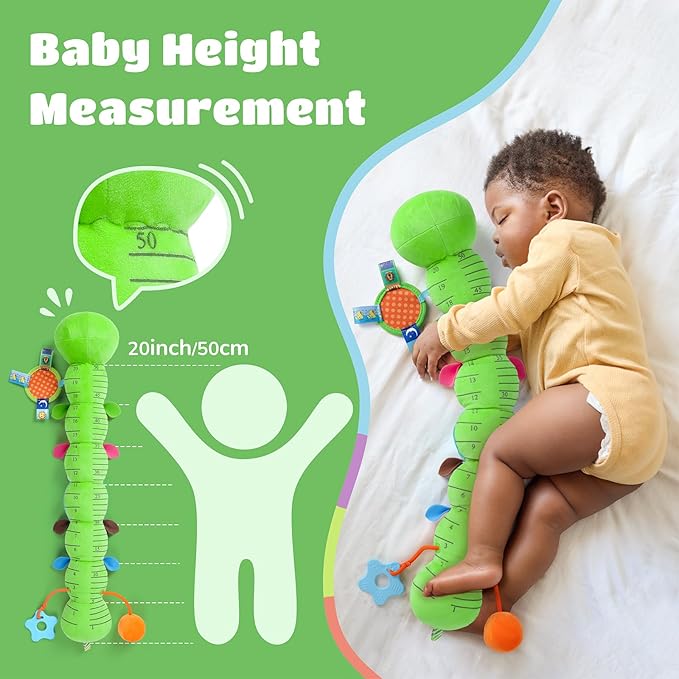 AWOTOY Baby Toys 6-12 Months Music Caterpillar Infant Toys Stuffed Animals 0-3-6 Months Tummy Time Teething Sensory Toys with Mirror Rattle&Pull String for Boys Girls Birthday Gifts|Grass Green,Leafy