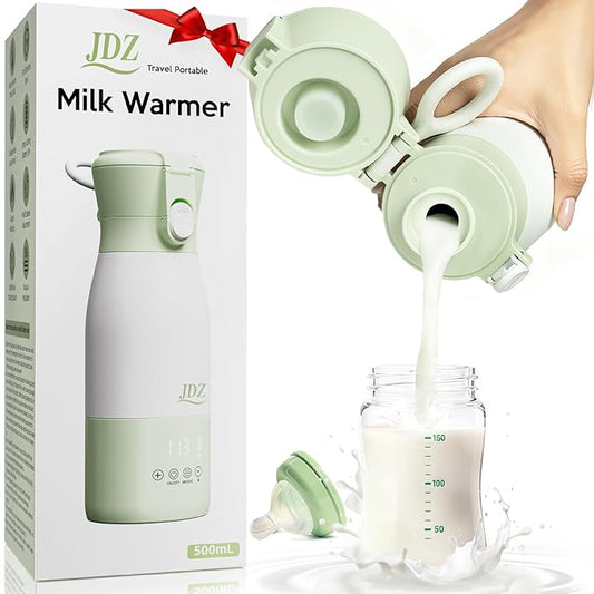 JDZ Portable Bottle Warmer 16000mAh High-Capacity - Fast Heating 3-5 Mins Baby-Safe Milk Warmer, 17oz Large Capacity with Timer & Precise Temp Control for Travel/On-the-Go, Breast Milk, Formula, Water