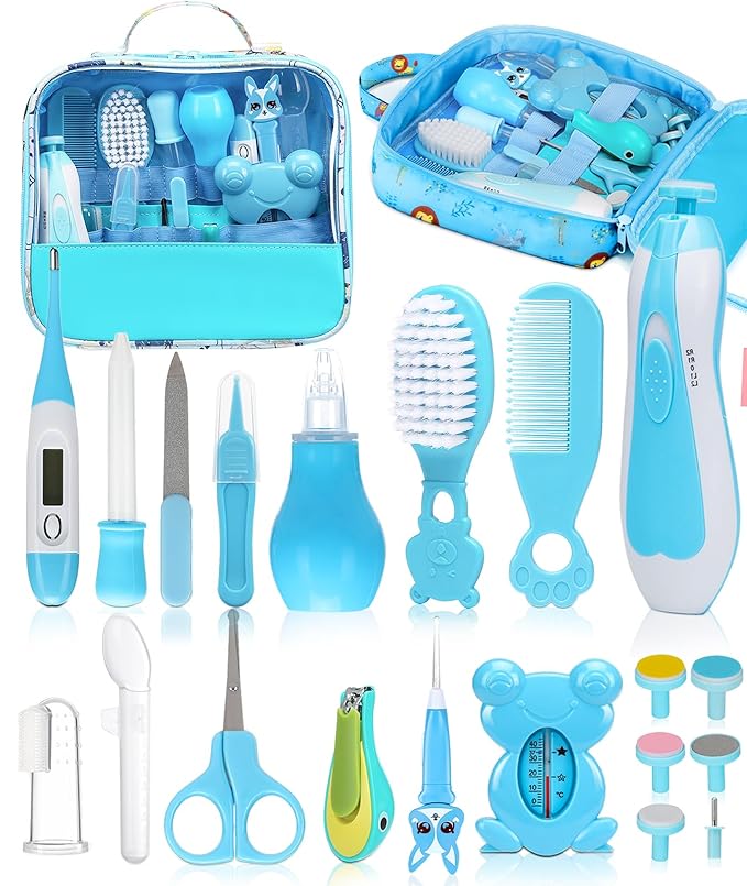 Baby Healthcare and Grooming Kit, Electric Safety Nail Trimmer Baby Nursery Kit, Newborn Care Kits with Hair Brush Comb for Newborn Infant Toddlers Baby Boys Girls Kids, Baby Shower Gifts