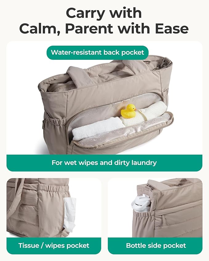 BAGSMART Diaper Bag Tote, Hospital Bag for Labor Delivery, Puffy Maternity Travel Diaper Tote, Baby Bag with Pacifier Case