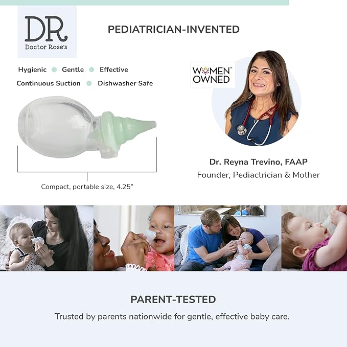 Dr. Rose's Nasal Aspirator for Baby | Pediatrician Patented Dual-Suction Nose Cleaner for Baby (Pack of 1, 1, Count)