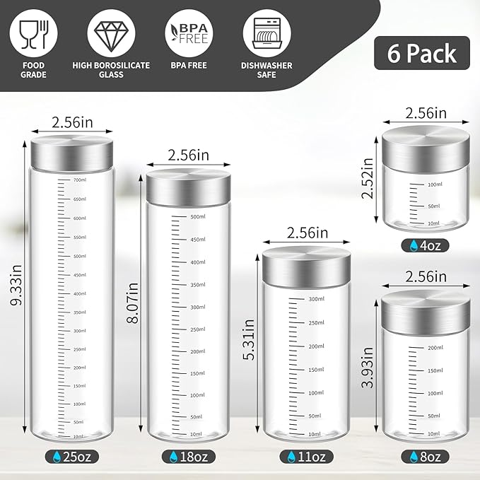 25 Oz Glass Juice Bottles, 2 Pack Glass Bottles with Lids, BPA Free, Borosilicate Glass, Leak Proof Lids for Juicing, Smoothies, Water Bottles, Food Storage, Shaker Bottles