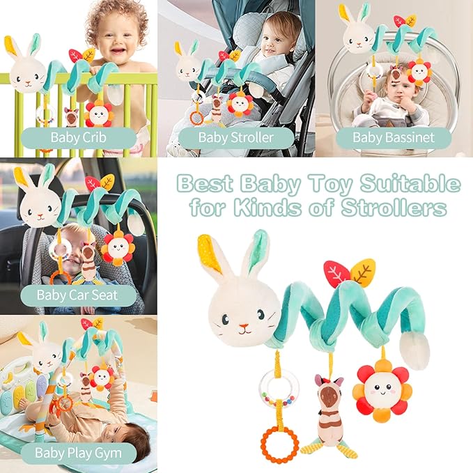 FATI Car Seat Toys for Babies 0-6 Months, Stroller & Crib Toys with Squeaker Rattles - Ideal Gifts