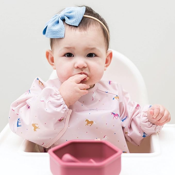 Tiny Twinkle Long Sleeve Bib for Babies & Toddlers | Waterproof Smock Bib for Eating | Machine Washable & Mess-Proof Feeding Essentials | Newborn Shower Gift (Unicorn Confetti, 6–24M)