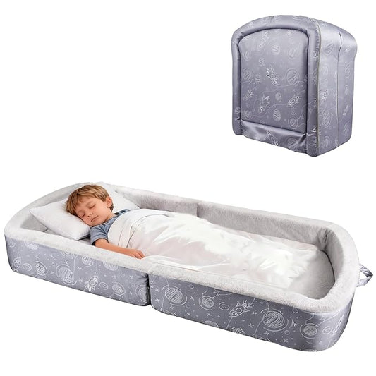 TDKDHoming Portable Toddler Travel Bed Foldable Toddler Bed with Washable Cover Toddler Floor Beds for Home,Travel & Camping, Soft Foam Kids Cots for Sleeping, for Kids Aged 18M+, No Assembly, Gray