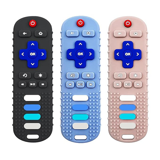 3Pcs Silicone Teething Toys, Remote Control Shape Teethers for Babies Remote Teething Toys, Silicone TV Remote Teether BPA Free/Dishwasher/Refrigerator Safe