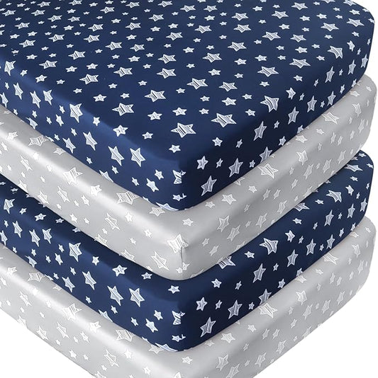 Crib Sheets 4 Pack, Fitted Crib Sheets for Standard Size Crib and Toddler Mattresses, Soft and Breathable Baby Gift Set