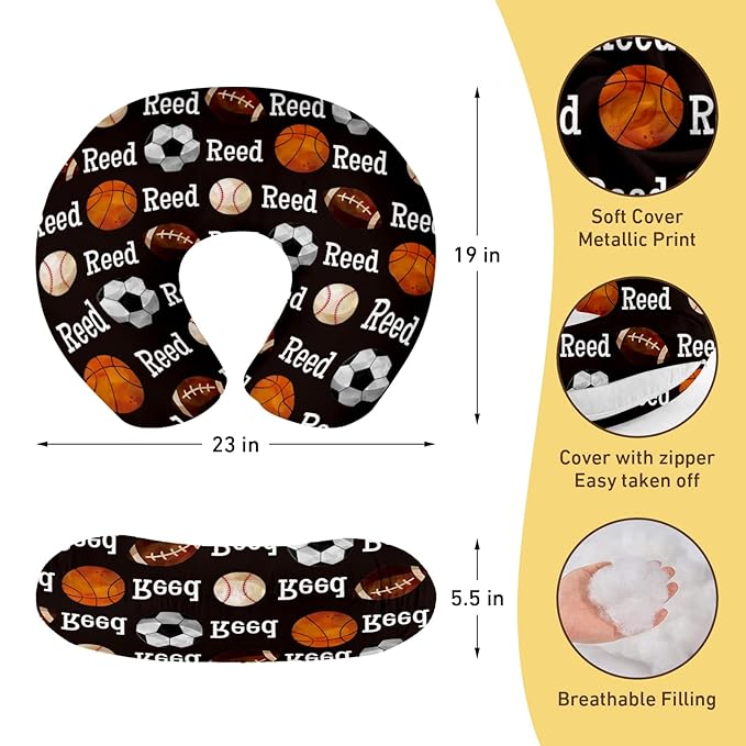Rucekia Baby Nursing Pillow Cover - Personalized Name Ball Theme Breastfeeding U-Shaped for Bottle Feeding, Ultra Soft Comfortable Breastfeeding Pillow Cover for Infant Baby Boys and Girls
