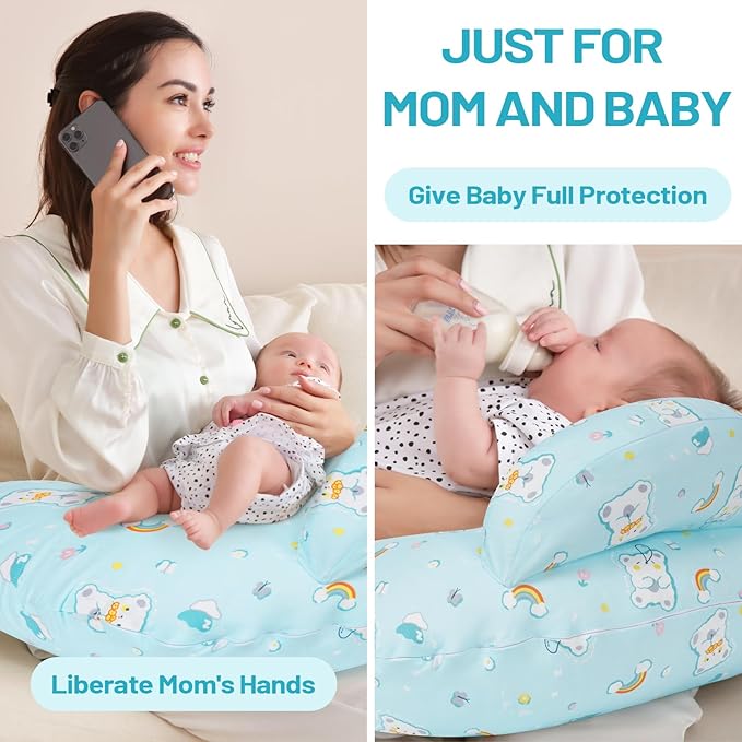 AMASKY Nursing Pillow, Plus Size Ergonomic Design, Breastfeeding Pillows Support for Mom and Baby, Removable Cotton Cover, Machine Washable, Ice Blue，Pallet of Product