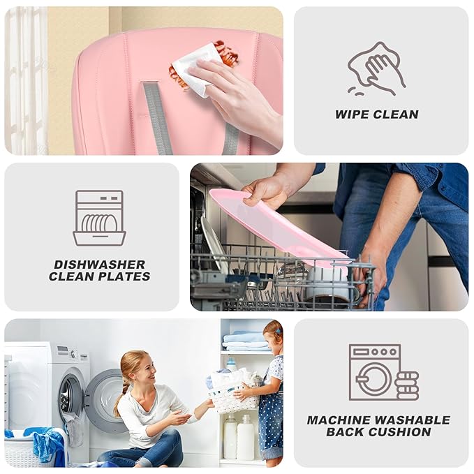 High Chairs for Babies and Toddlers Foldable High Chair Adjustable with Reclining Seat & Leg Rest, 3-in-1 Convertible Baby Swings with Tool-Free Assembly (Pink)