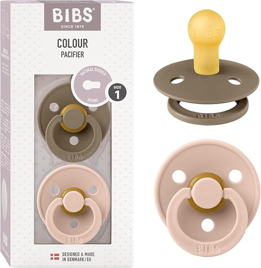 Bibs Pacifiers Color Collection, Set of 2 BPA-Free Latex Pacifiers Made in Europe, Round Nipple Baby Pacifier.